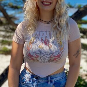 Fashion Nova free spirit club heaven eagle cropped tan tee